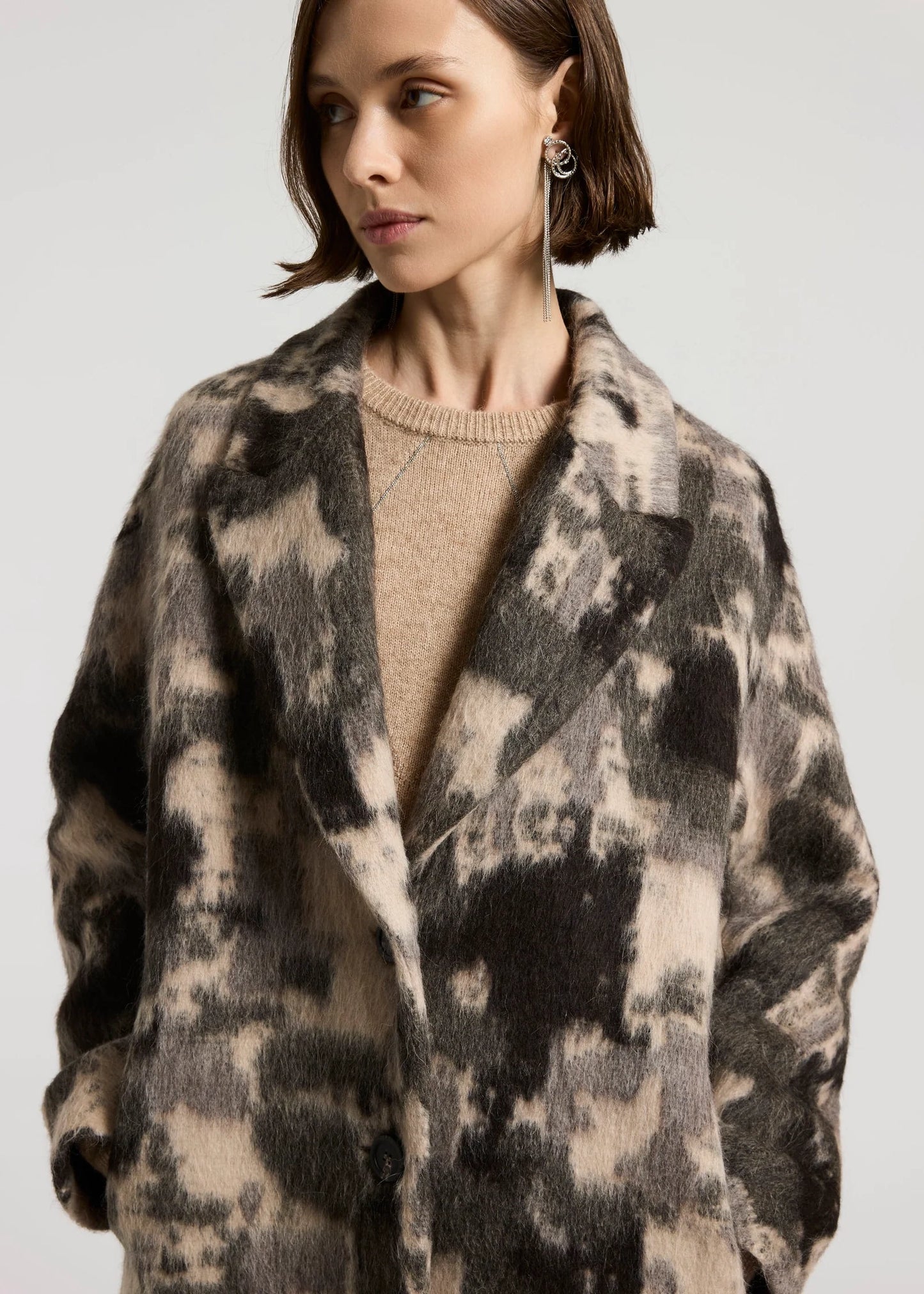 CAPPOTTO MIDI CAMOUFLAGE IN ALPACA E LANA JACQUARD - S20157