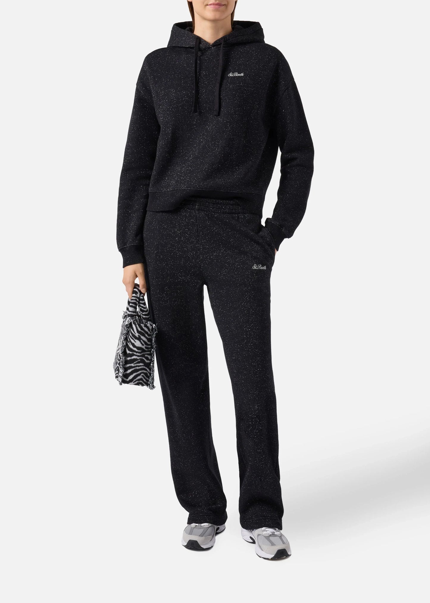 FELPA MINDY IN MISTO COTONE E LUREX NERO CON CAPPUCCIO -  MIND0007 / 00407I