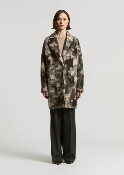 CAPPOTTO MIDI CAMOUFLAGE IN ALPACA E LANA JACQUARD -  S20157