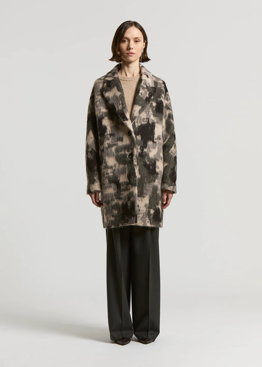 CAPPOTTO MIDI CAMOUFLAGE IN ALPACA E LANA JACQUARD -  S20157