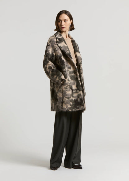 CAPPOTTO MIDI CAMOUFLAGE IN ALPACA E LANA JACQUARD -  S20157
