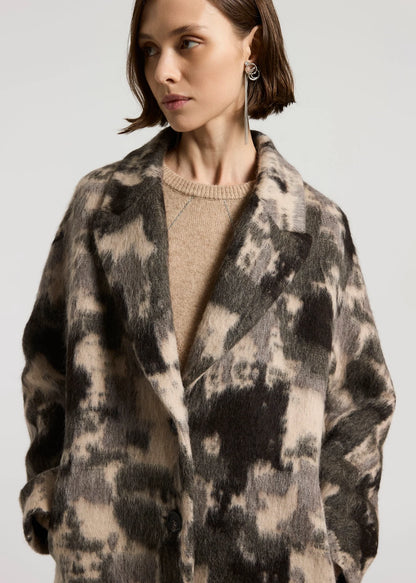 CAPPOTTO MIDI CAMOUFLAGE IN ALPACA E LANA JACQUARD -  S20157