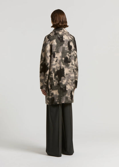 CAPPOTTO MIDI CAMOUFLAGE IN ALPACA E LANA JACQUARD -  S20157
