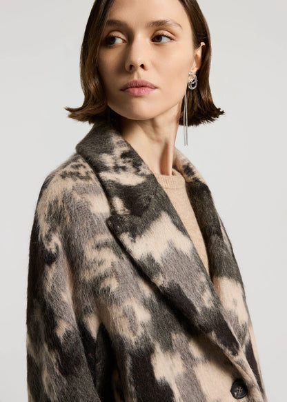 CAPPOTTO MIDI CAMOUFLAGE IN ALPACA E LANA JACQUARD -  S20157