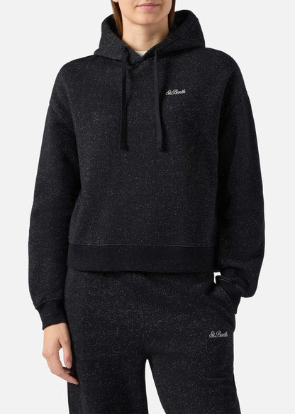 FELPA MINDY IN MISTO COTONE E LUREX NERO CON CAPPUCCIO -  MIND0007 / 00407I