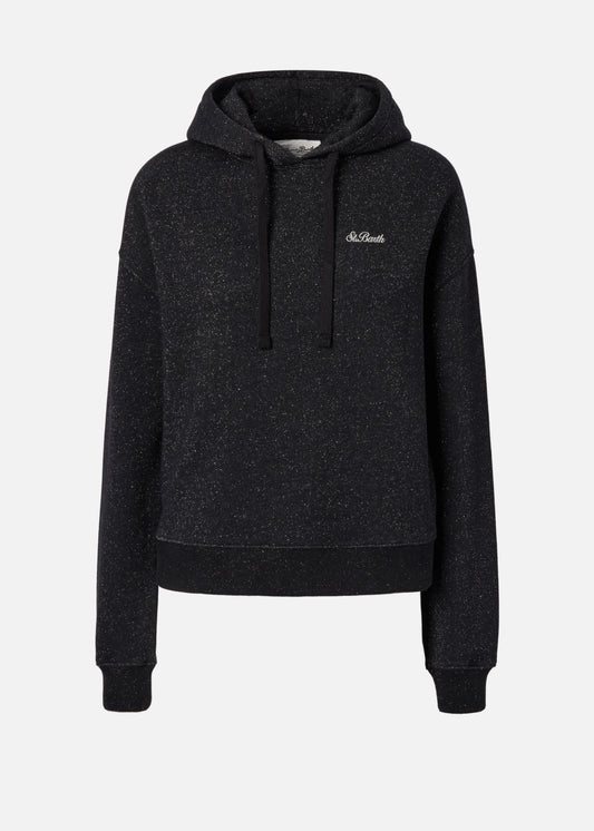 FELPA MINDY IN MISTO COTONE E LUREX NERO CON CAPPUCCIO -  MIND0007 / 00407I