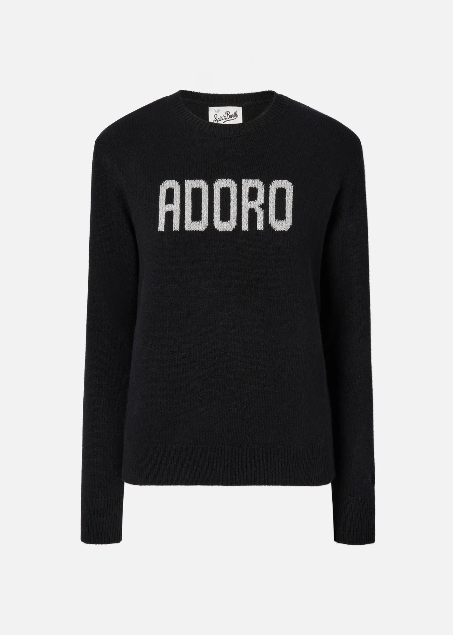 MAGLIONE NEW QUEEN IN MISTO CASHMESRE NERO CON JACQUARD ADORO - QUE0010 / 00553I