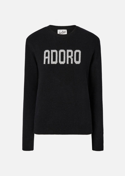 MAGLIONE NEW QUEEN IN MISTO CASHMESRE NERO CON JACQUARD ADORO - QUE0010 / 00553I