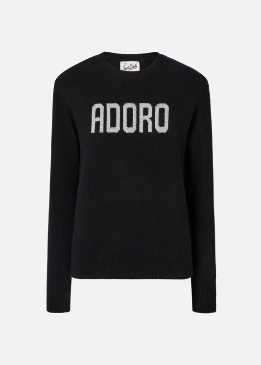 MAGLIONE NEW QUEEN IN MISTO CASHMESRE NERO CON JACQUARD ADORO - QUE0010 / 00553I