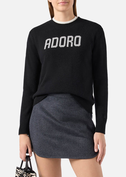 MAGLIONE NEW QUEEN IN MISTO CASHMESRE NERO CON JACQUARD ADORO - QUE0010 / 00553I