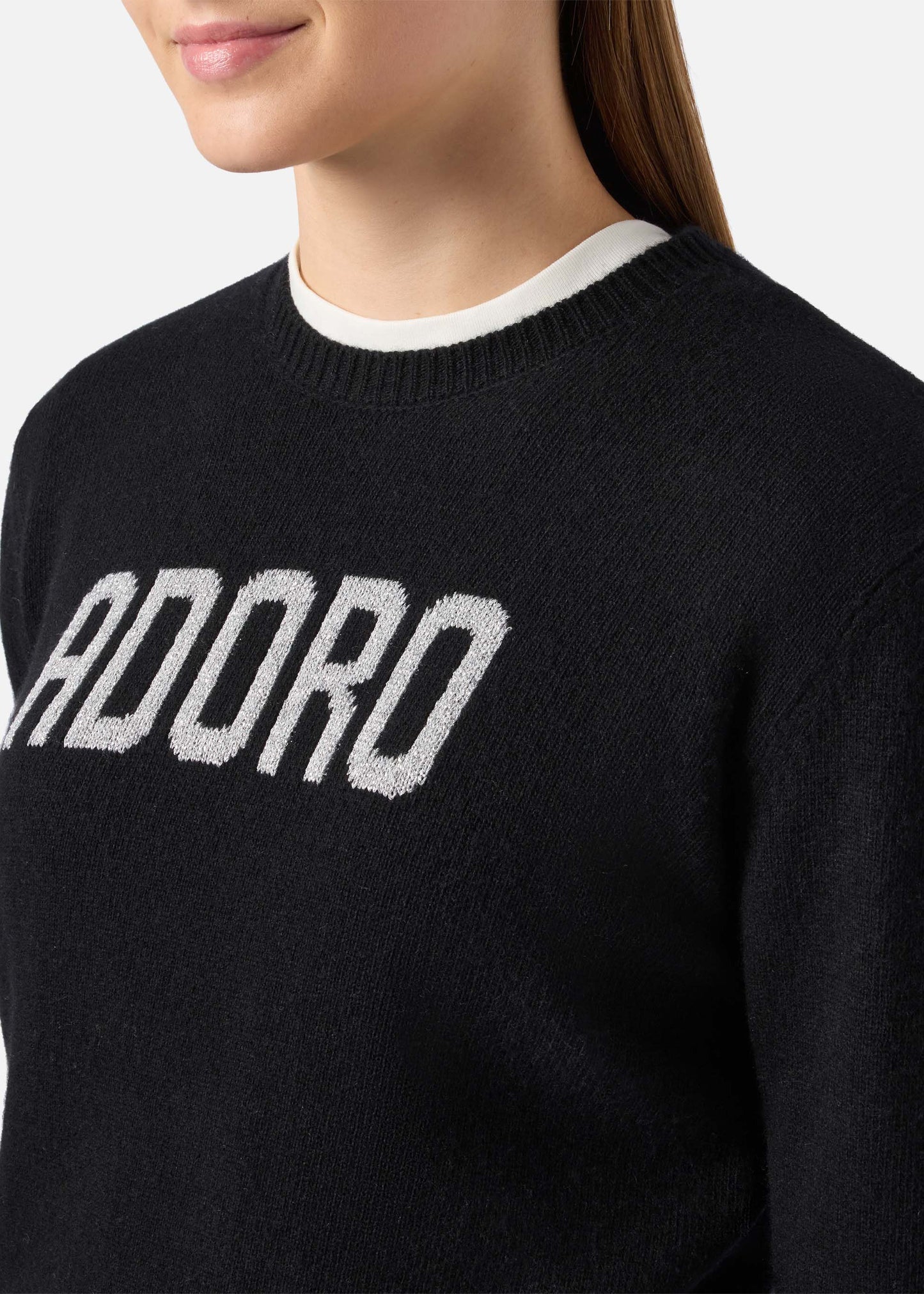 MAGLIONE NEW QUEEN IN MISTO CASHMESRE NERO CON JACQUARD ADORO - QUE0010 / 00553I