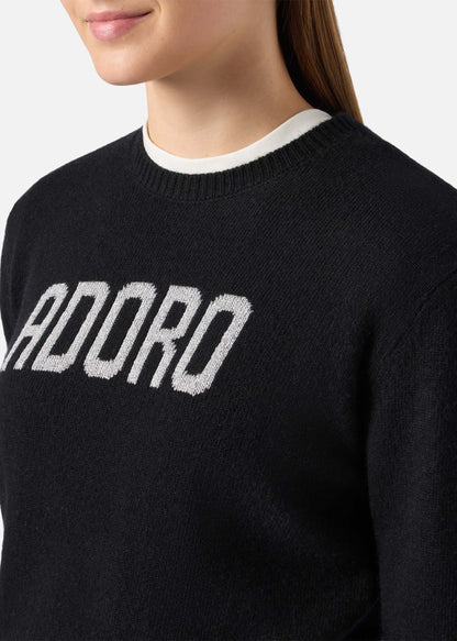 MAGLIONE NEW QUEEN IN MISTO CASHMESRE NERO CON JACQUARD ADORO - QUE0010 / 00553I