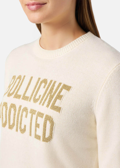 MAGLIONE NEW QUEEN IN MISTO CASHMESRE NERO CON JACQUARD LUREX BOLLICINE ADDICTED - QUE0010 / 04021I