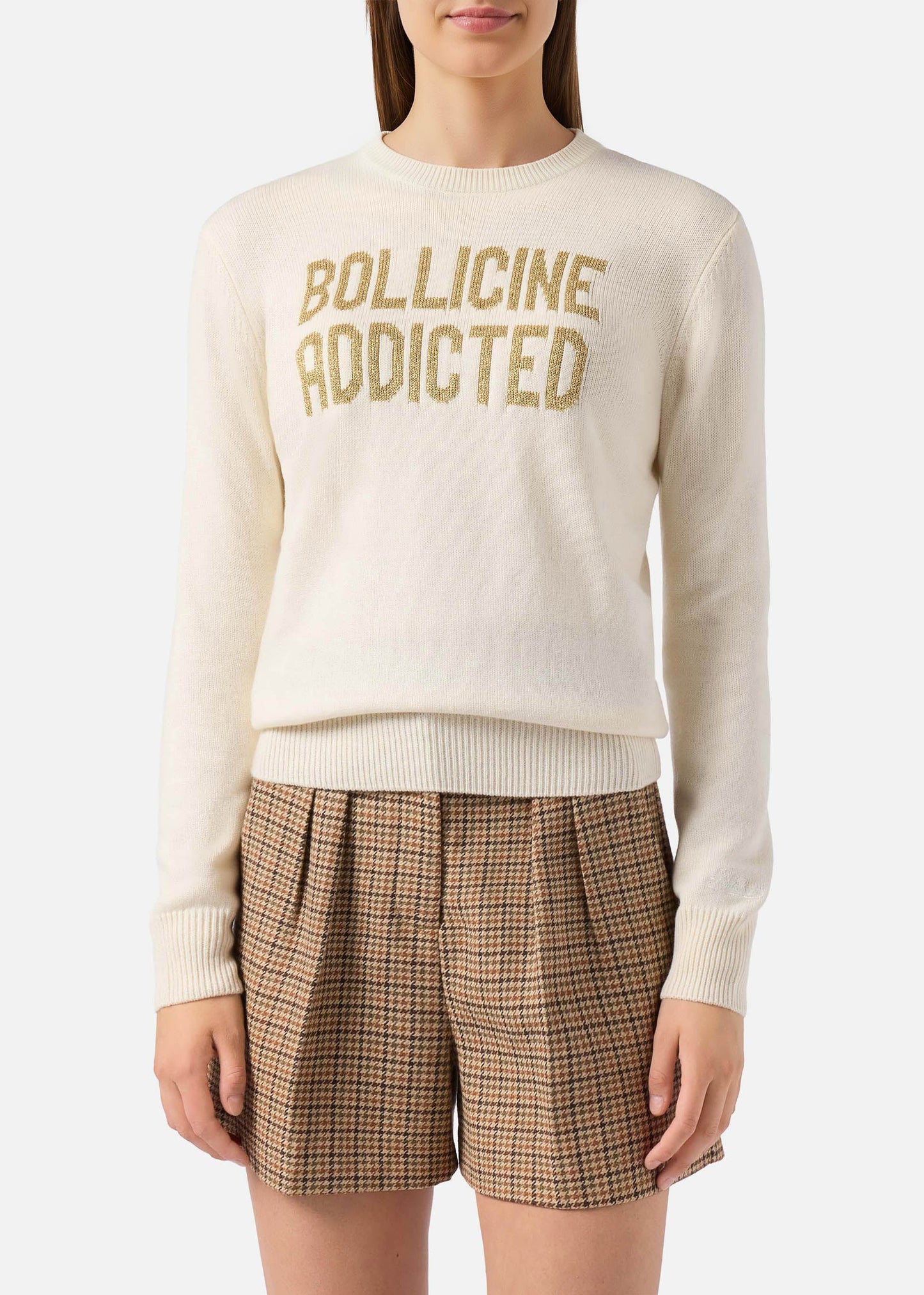 MAGLIONE NEW QUEEN IN MISTO CASHMESRE NERO CON JACQUARD LUREX BOLLICINE ADDICTED - QUE0010 / 04021I