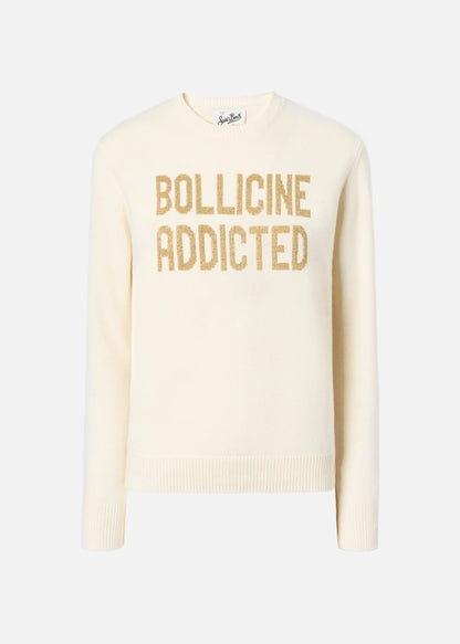 MAGLIONE NEW QUEEN IN MISTO CASHMESRE NERO CON JACQUARD LUREX BOLLICINE ADDICTED - QUE0010 / 04021I