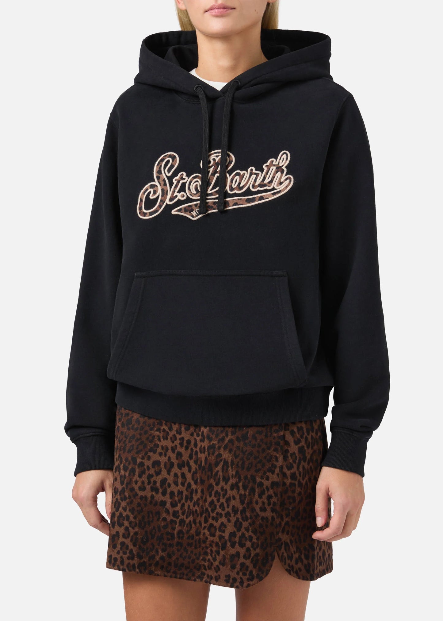 FELPA VIRGINIA IN COTONE NERO CON RICAMO ANIMALIER St. Barth - VRG0001 / 01070I