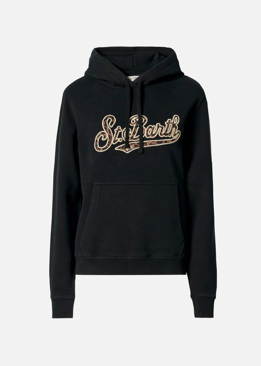 FELPA VIRGINIA IN COTONE NERO CON RICAMO ANIMALIER St. Barth - VRG0001 / 01070I